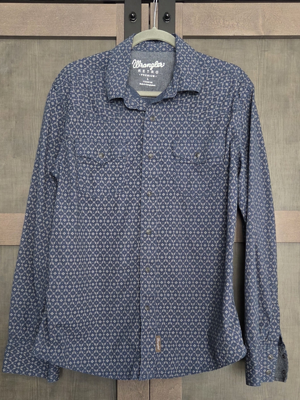 Wrangler Retro Navy Geometric Print Button-Down Shirt